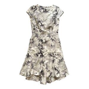 Charlotte Brody A-Line Sheath Dress Womens 4 Gray White Floral Fit & Flare Silk